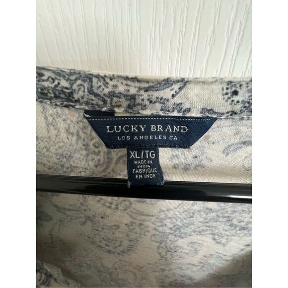 Lucky Brand Damask Patterned Loose Fit V-Neck Long Sleeve Shirt - Picture 3 of 5